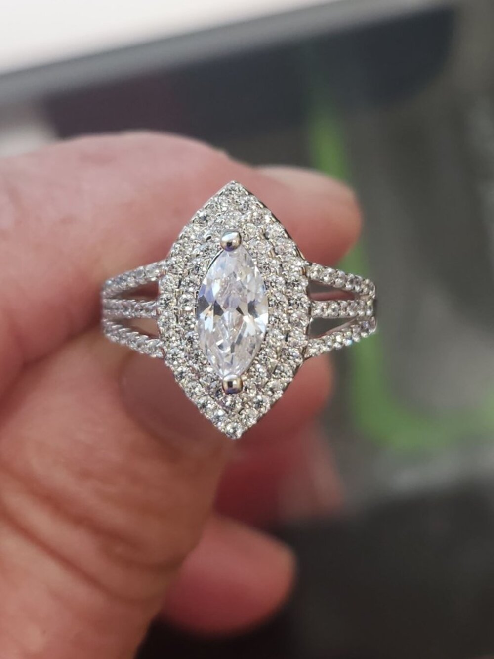 Marquise-Cut CZ Sterling Silver Ring With Split Shank By Stauer Size 8.5 Elegant